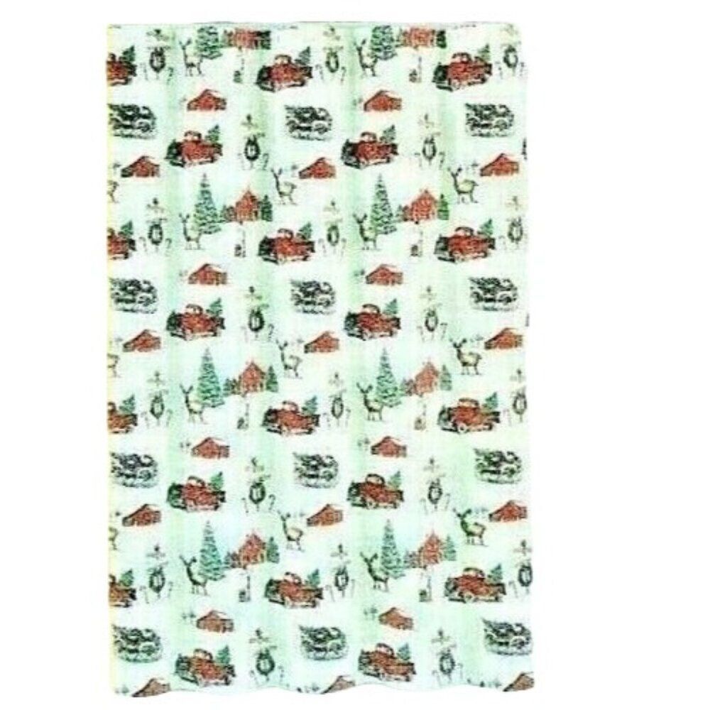 Red Trucks Barns Shower Curtain Farm Tree Fabric Holiday Christmas NIP